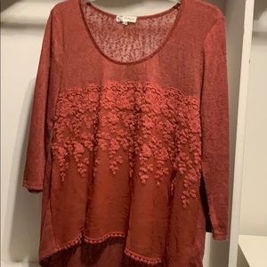 About a Girl Large 3/4 sleeve maroon shirt.